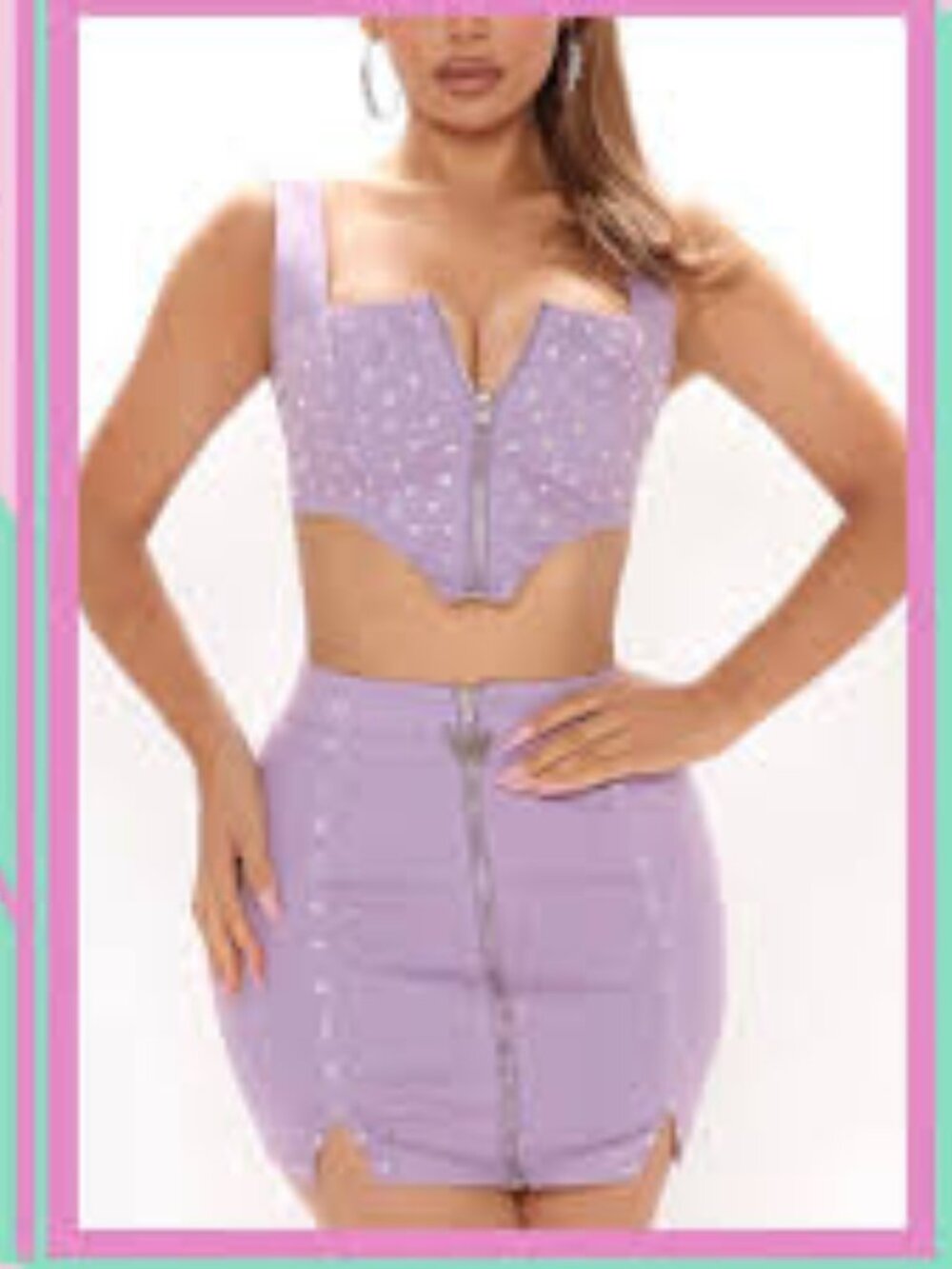 NEW! Fashion Nova 'Delilah' 2pc Rhinestone Denim Corset Top and Skirt Set | Y2K